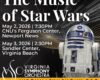 Poster for The Music of Star Wars by the Virginia Symphony Orchestra, with R2-D2 on the right; performances May 2 in Newport News and May 3 in Virginia Beach.