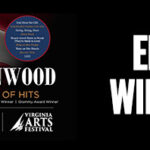 Promotional banner with Lee Greenwood portrait and 'A Night of Hits' poster on the left, May 3, and Virginia Arts Festival branding; on the right, bold white text reads 'ENTER TO WIN TICKETS' against a black background.