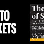 Two-panel image: left 'ENTER TO WIN TICKETS' on black; right Star Wars music concert poster with R2‑D2 and event details.