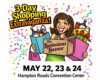Cartoon woman surrounded by shopping bags and boxes for a 3-Day Shopping Extravaganza poster.
