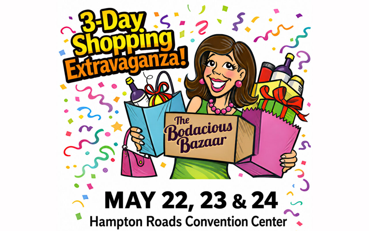 Cartoon woman surrounded by shopping bags and boxes for a 3-Day Shopping Extravaganza poster.
