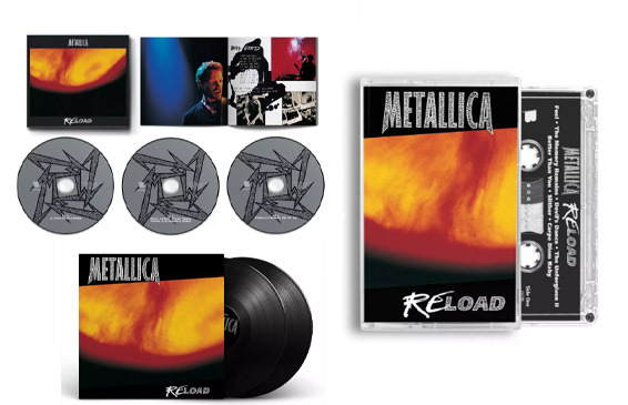Metallica Reload boxed cassette set with orange flame artwork and three discs