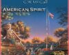 Album cover for Mannheim Steamroller and C.W. McCall's American Spirit; published by American Gramophone, featuring a lakeside autumn town scene with a tall flagpole and American flag, and a Terry Redlin signature.
