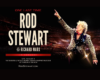 Rod Stewart concert poster: him in a leopard‑print jacket, pointing on stage with bold 'ROD STEWART' text and 'One Last Time' headline.